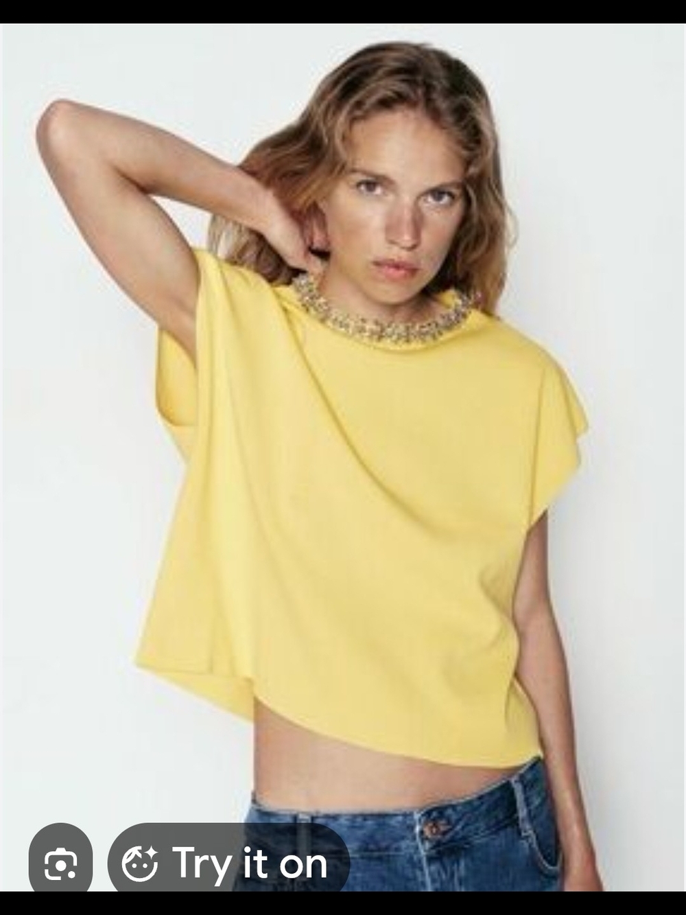 Zara Crystal Embellished Neckline Knit Top Size M